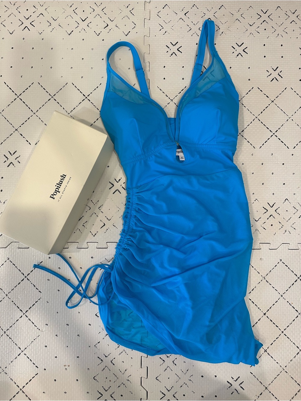 Poplush Bright Blue One-Piece Swim Dress with Side Ruching